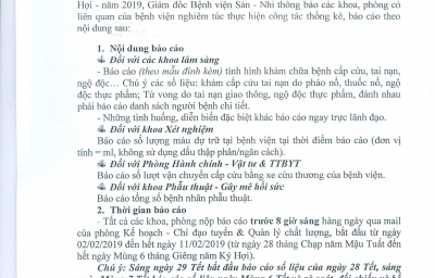 THÔNG BÁO: V/v báo cáo trong dịp Tết Nguyên đán kỷ Hợi – năm 2019